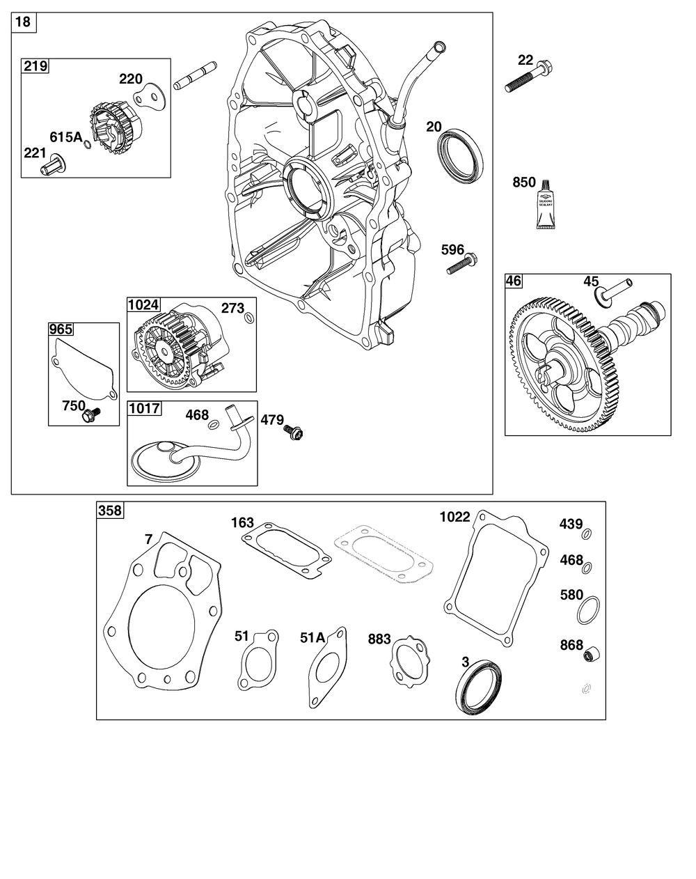 Crankcase Cover/Sump Group Diagram and Parts List for 61E377-0040-J1 400000 - 699999 Briggs and Stratton Engine